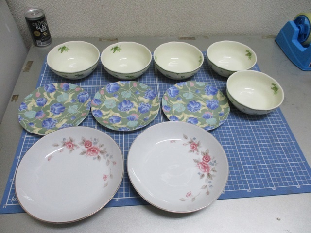 昭和レトロ　陶器製　ナルミ　皿/ボウル　3種10枚　まとめて　検　住まい　インテリア　キッチン　食器　ブランド