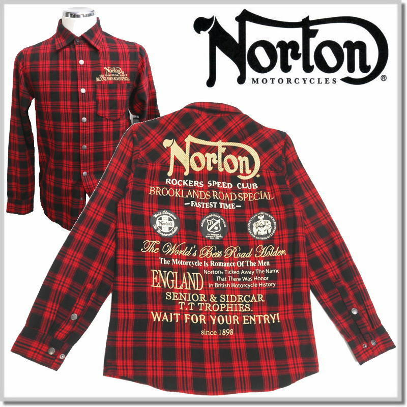 ノートン Norton ネルチェック シャツ 223N1504-35(RED)-M 長袖シャツ