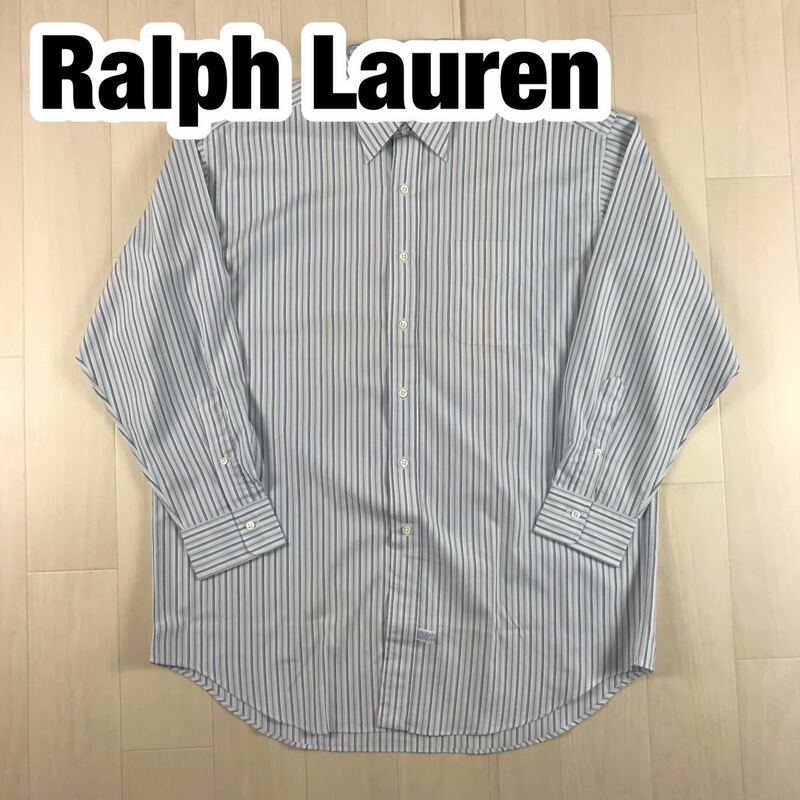 Ralph Lauren ラルフローレン 長袖 ストライプシャツ 16.5-33 ホワイト ブルー ビッグサイズ ビッグシルエット