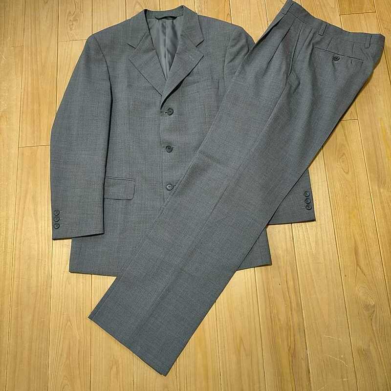 GUESS ゲス シングルスーツ セットアップ メンズＳ グレー系 三釦 ウール100% 超美品 送料無料