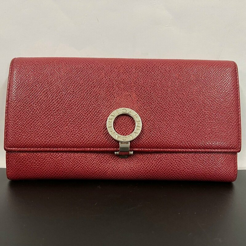 【中古】BVLGARI ロゴグリップ 長財布＜財布＞ブルガリ シルバー金具 ブランド レッド系 レディース 女性 札入れ 小銭入れ カード入れ