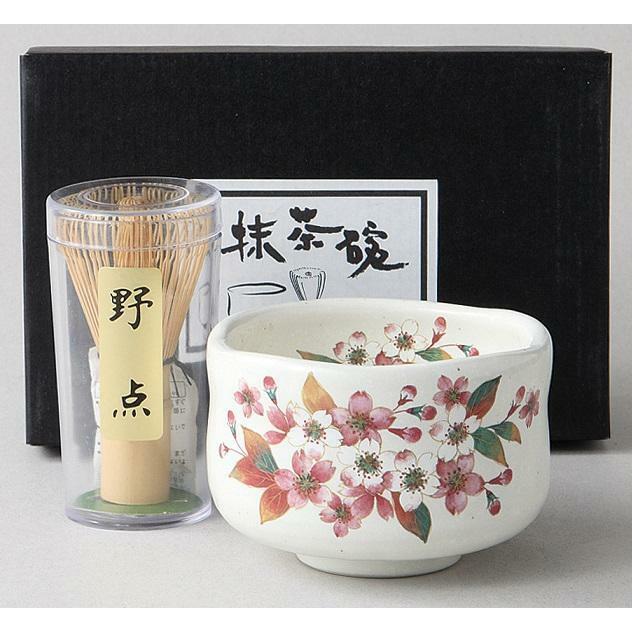 美濃焼！　☆粉引桜・野点茶碗茶筅セット☆ Ｖ3142-3 茶道具 新品 茶器 ギフト