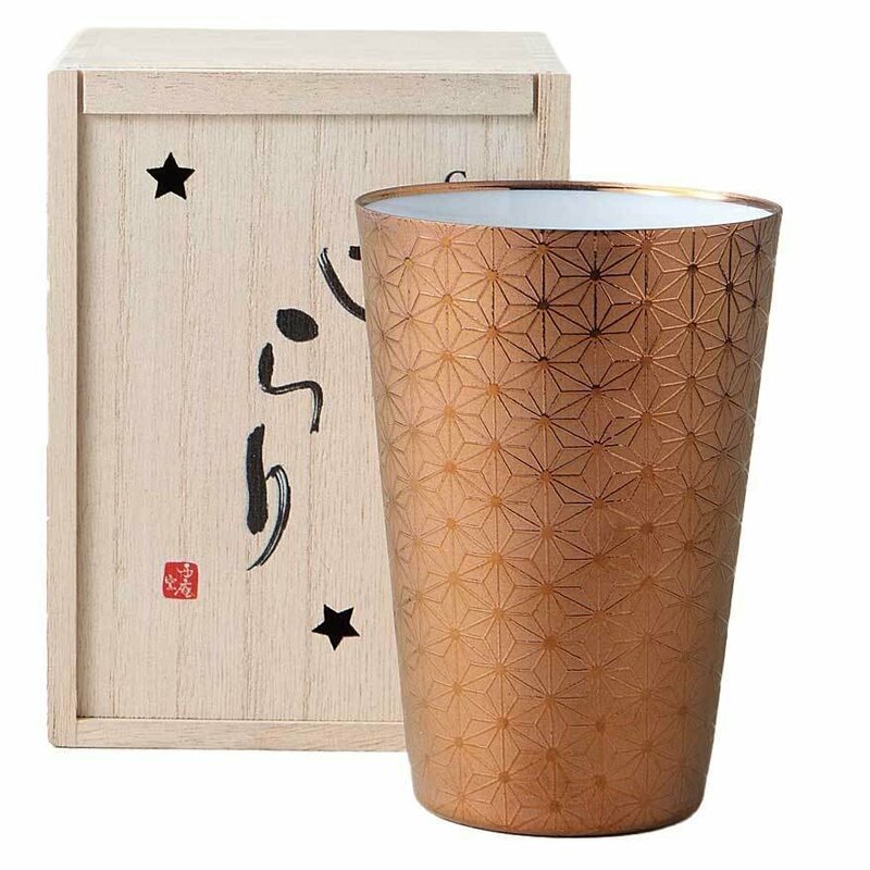 美濃焼！ ☆きらり・うすはりタンブラー麻の葉（銅）☆ V3092-6 新品 木箱焼酎杯 ビアグラス ジョッキ ドリンク カクテル 氷 ギフト 