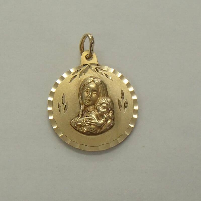 14金 リバーシブル 聖母 マリア キリスト ペンダント トップ 585 Ｋ14 ネックレス 　聖母子像　
