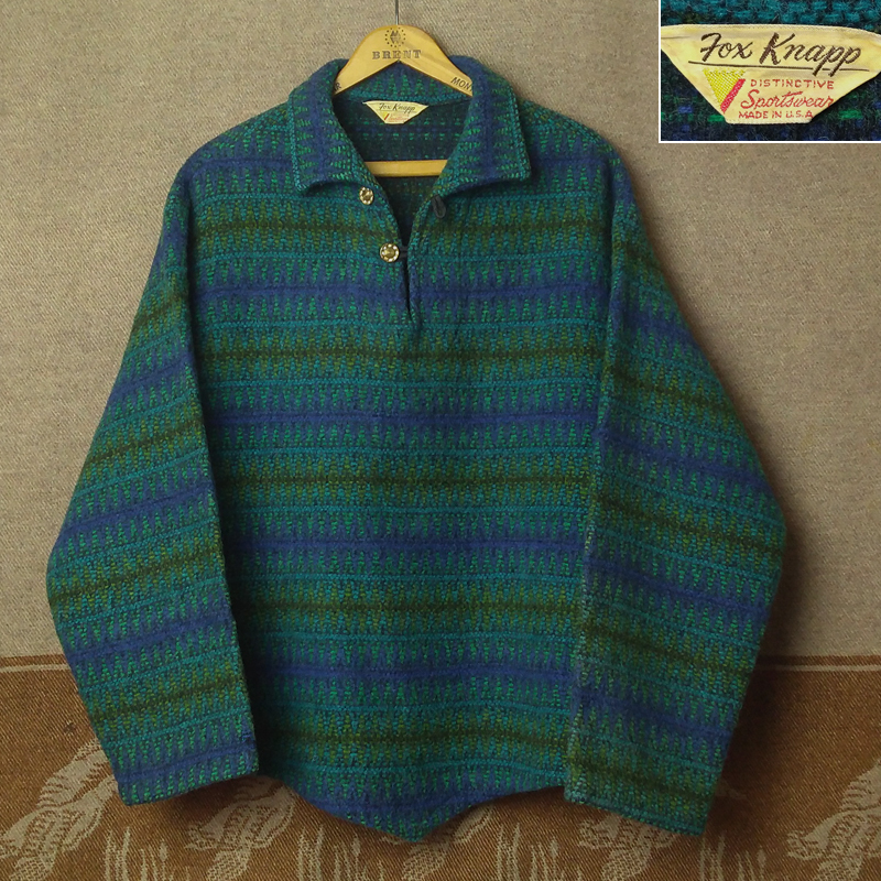 ネイティブ ラグ 【Fox Knapp】 60s Woven Wool Pullover Shirt Jacket/ 60年代 プルオーバー ウール シャツ ジャケット ビンテージ 50s70s