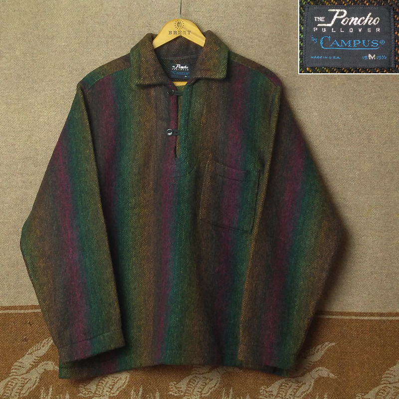 シャドーストライプ 【CAMPUS】 60s Wool Pullover Shirt/ 60年代 プルオーバー ウール シャツ グラデーション オンブレ ビンテージ 50s70s