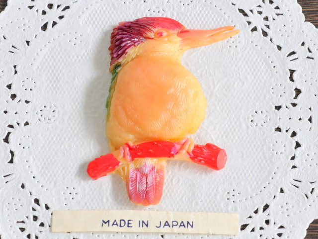 ☆送料無料☆ レア 大きい 鳥 バード 動物 ジャパン ヴィンテージ カボション 日本製 レトロ ハンドメイド パーツ セルロイド ブローチに