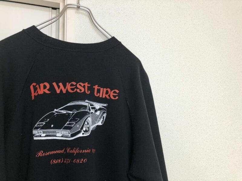 90s00sヴィンテージMADE IN USA アメリカ製ヘインズHANES far west tireフェラーリ プリントブラック黒スウェットsize XL46-48