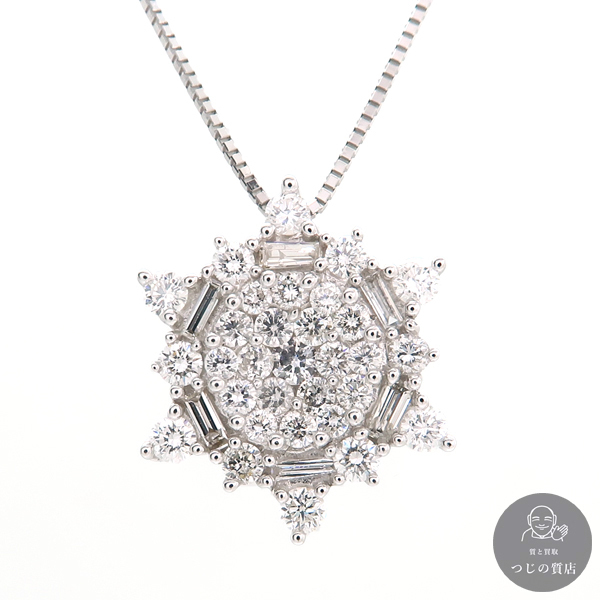 ダイヤモンド ネックレス K18WG 雪の結晶デザイン D0.91ct スター 3.8g 美品 質屋