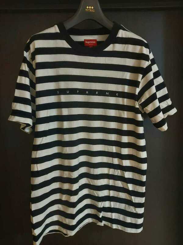 正規品 シュプリーム SUPREME ボーダーロゴTシャツ ブラック×ホワイト Sサイズ