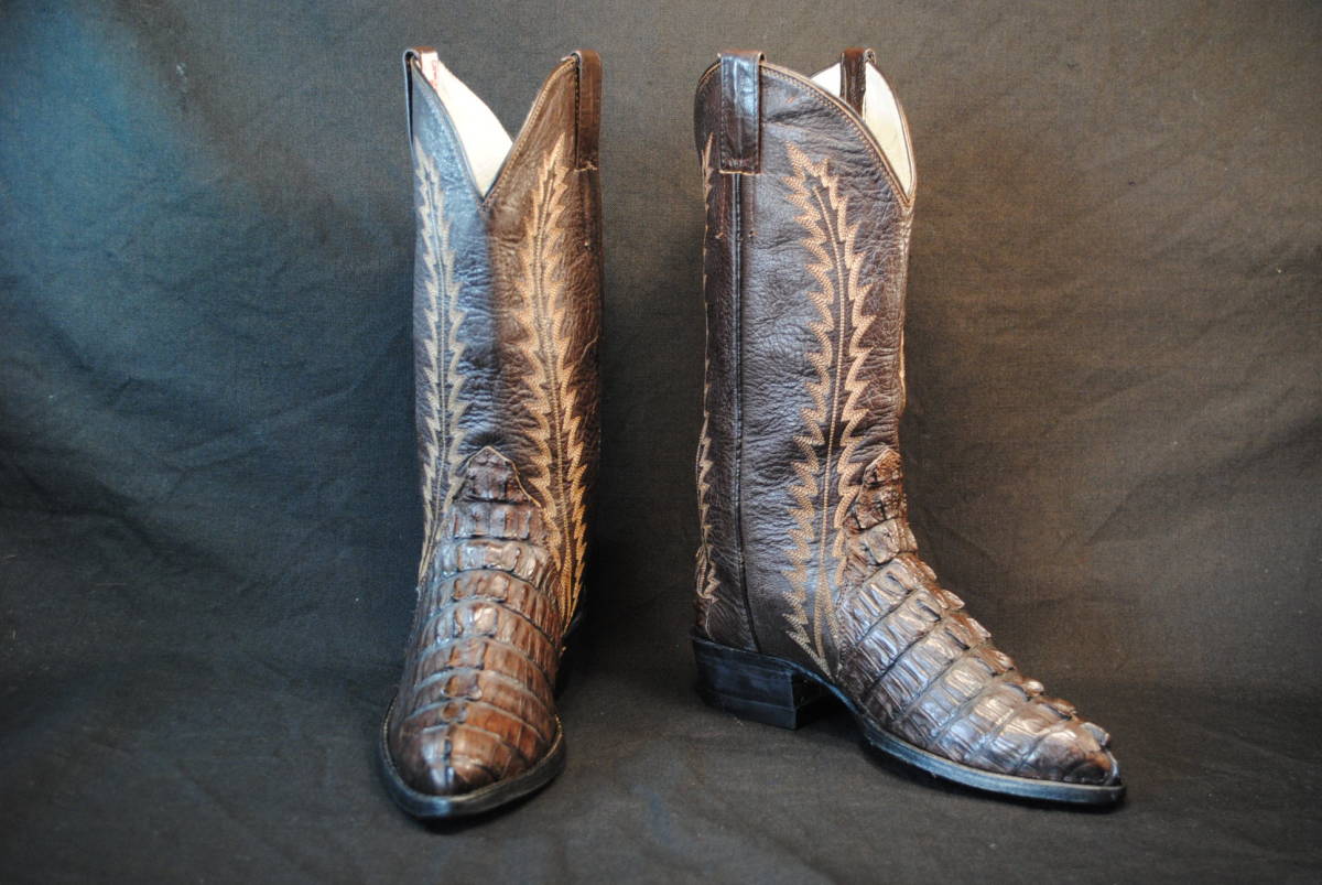 ヒールゴム新品に交換済み　カウタウン　Cowtown　ウエスタンブーツ　ワニ革　カイマン尾　6M　