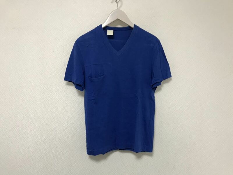 本物エヌハリウッドN.HOOLYWOODコットンVネック半袖Tシャツメンズビジネススーツアメカジミリタリーサーフ36S日本製青ブルー