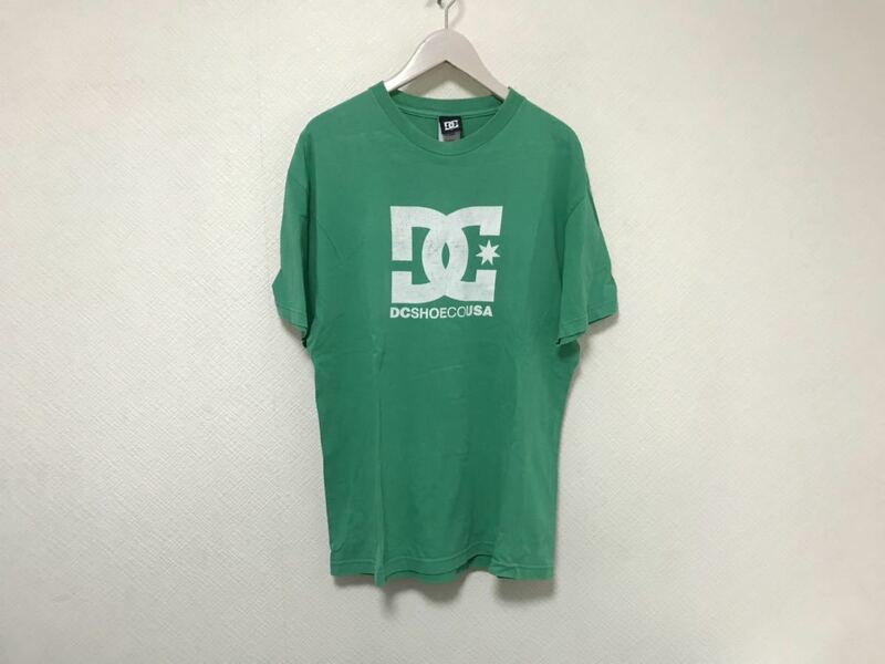 本物ディーシーシューズDCSHOESCOUSAコットンロゴプリント半袖Tシャツメンズストリートスケーターミリタリーサーフ緑グリーンLメキシコ製