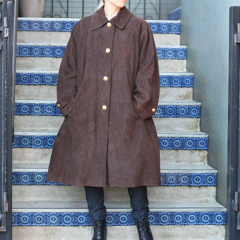 OLD GUCCI GOLD BUTTON LEATHER OVER COAT WITH WOOL LINER MADE IN ITALY/オールドグッチ金ボタンライナー付きレザーオーバーコート