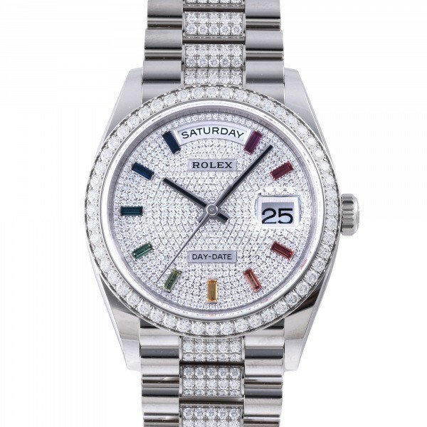 ロレックス ROLEX デイデイト 36 レインボーインデックス ベゼルダイヤ 128349RBR 全面ダイヤ文字盤 新品 腕時計 メンズ
