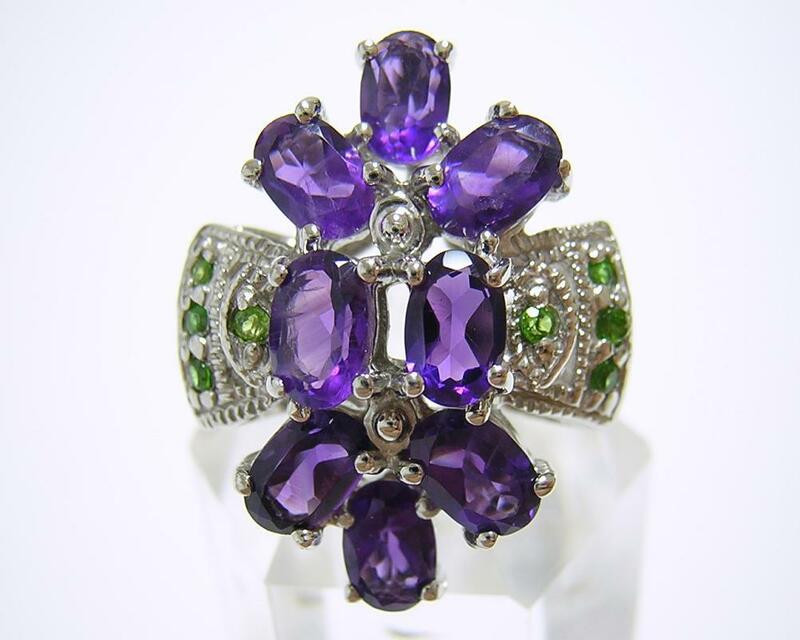 送料無料 『天然アメジスト』 デザインリング　指輪　クロムダイオプサイド　紫水晶
