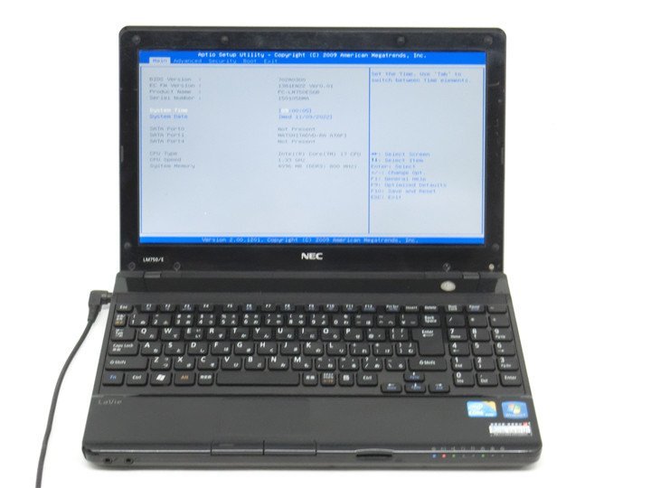 中古ノートパソコンNEC　LaVie　LM750/E　Corei7 1.33GHZ　4GB　BIOSまで表示　　詳細不明　ジャンク品