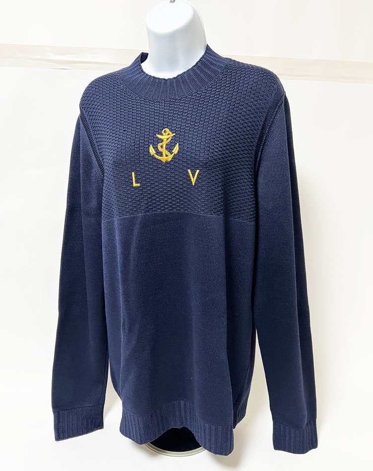 送料無料 LOUIS VUITTON ルイヴィトン メンズ 長袖 ニット ネイビー シルク いかり Lサイズ 中古拍卖