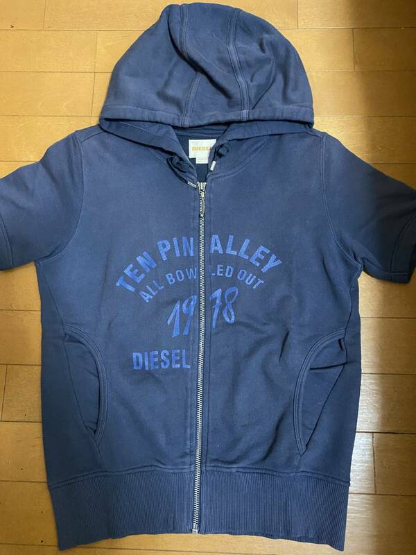 中古★DIESEL【ディーゼル】半袖フードパーカー★ネイビーXS