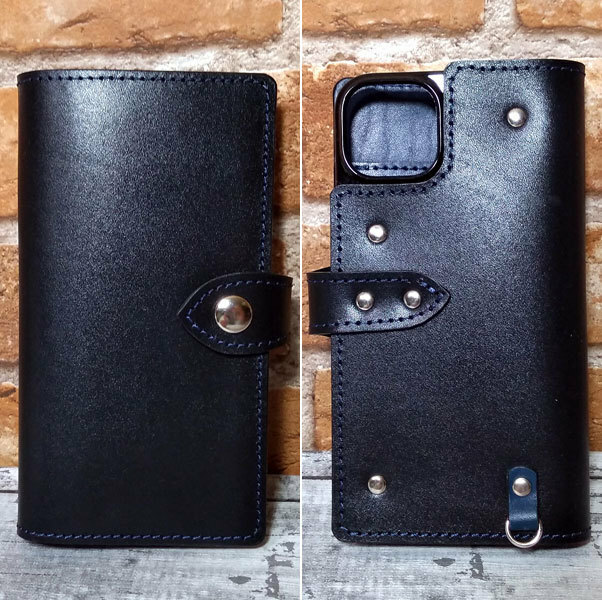 手帳型ケース　iPhone 14 plus 用 ハードカバー レザー スマホ スマホケース 携帯 スマホホルダー 革 本革 ブラック ネイビー