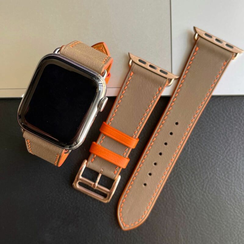 Apple Watch SE バンド牛皮 アップルウォッチ革レザーベルトハンドメイドAppleWatch バンド高品質牛皮アップルウォッチ 7 ベルト本革45