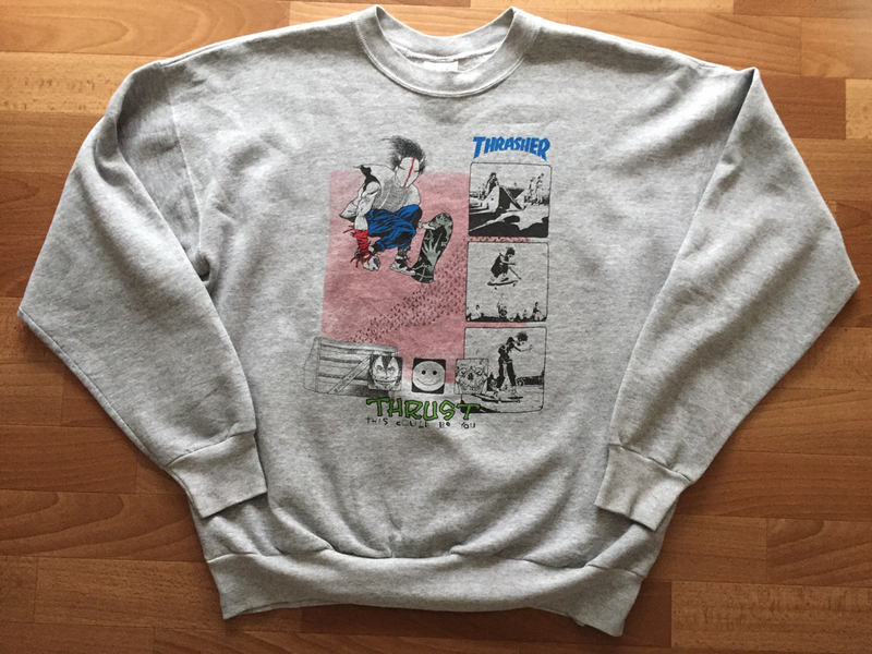 激レア！90s thrasher magazine スラッシャーマガジン オールド ビンテージ スケートボード スウェット パスヘッド デザイン PUSHEAD