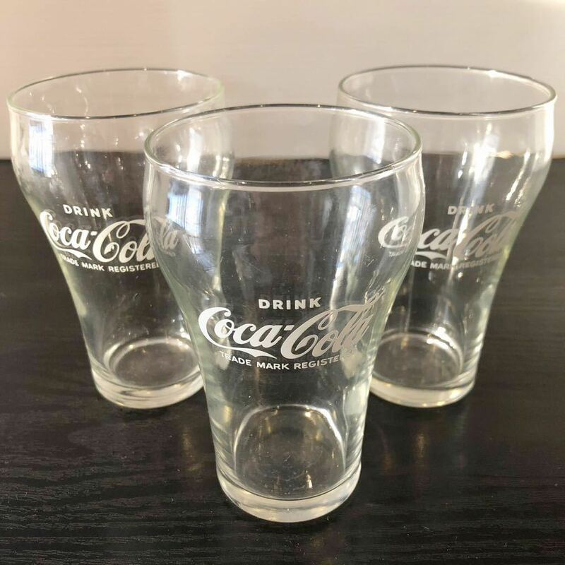 送料無料　DRINK コカコーラ　グラス　3個　昭和レトロ　ビンテージ　Coca Cola