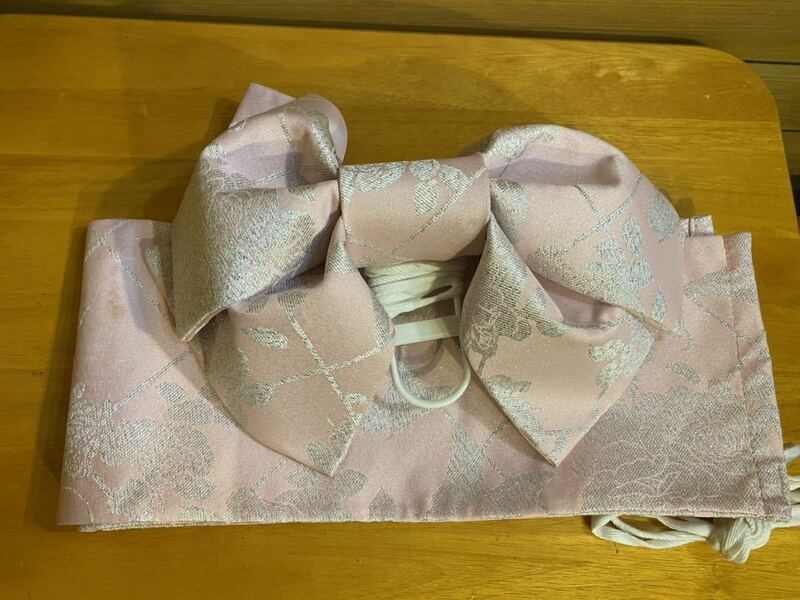 作り帯 ★付け帯 浴衣帯 ピンク　シルバー　リボン　花柄