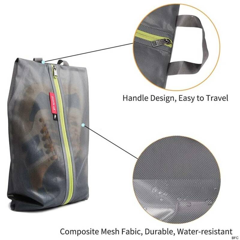 ゴルフ シューズケース バック グレー 半透明 ポリエステル メッシュ素材 軽量 防水 シューズ袋 収納バッグ 送料無料