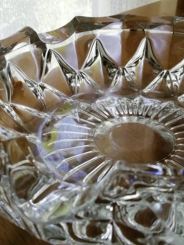昭和レトロ ガラス灰皿 工芸ガラス 透明 クリスタル インテリア小物 アンティーク ガラス細工 ※欠けあり glass ashtray antique 送料込み