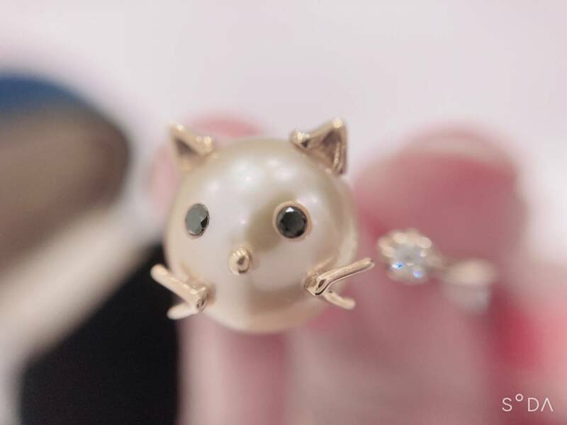 ◆【美品】VERITE ベリテ K18 南洋真珠 ダイヤモンド　猫 リング