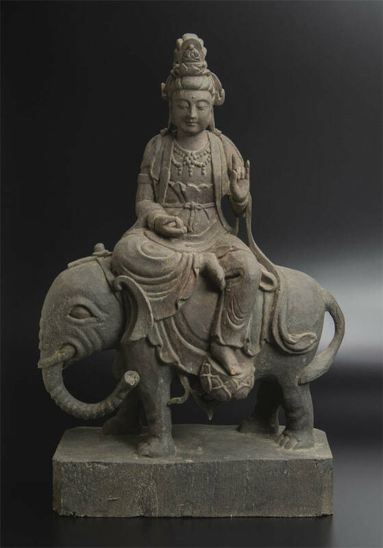 明 木雕騎象観音像 仏像 中国 古美術