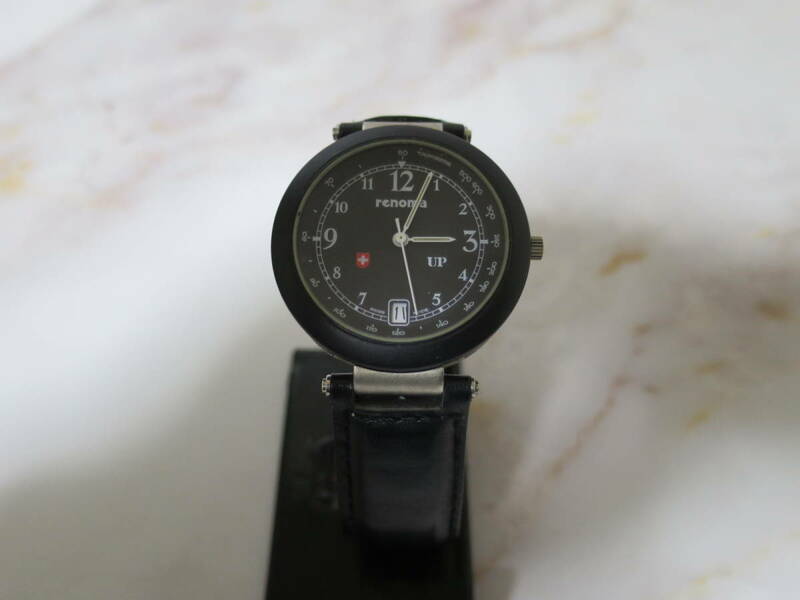 正規　UP renoma　クォーツ/デイト　タキメーター腕時計　文字盤　スイス国境/ブラック　SWISS MADE