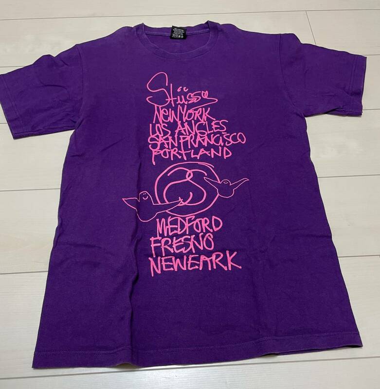 STUSSY WORLD TOUR Tee GONZ 紫×ピンク Mサイズ 中古品 ワールドツアー ステューシー 限定 古着 ボロ マークゴンザレス 2006