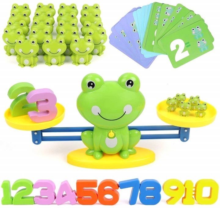 知育玩具 てんびん バランスゲーム 子供 おもちゃ（カエル　緑）幼児 天秤 数字 重さ