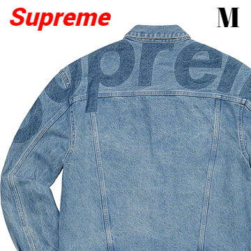 M 新品【Supreme 22ss Inset Logo Denim Trucker Jacket Washed Blue シュプリーム デニムトラッカージャケット Gジャン デニムジャケット