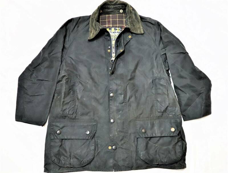 希少!旧裏地 96年製 バブアー 英国製 barbour ビューフォート BEAUFOUT 3ワラント42 ミディアムウエイトオイルドジャケット ネイビー