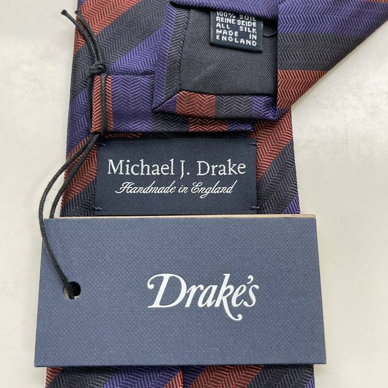 Drake's（ドレイクス） 黒紫茶ストライプネクタイ 新品　未使用　タグ付き
