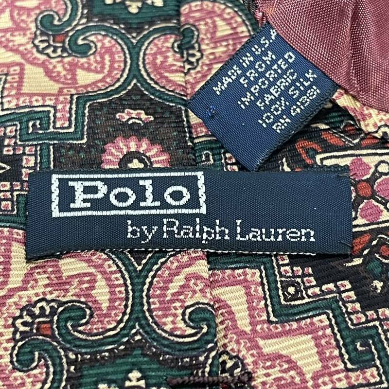 POLO by RALPH LAUREN（ ポロバイラルフローレン） 緑ピンク柄ネクタイ