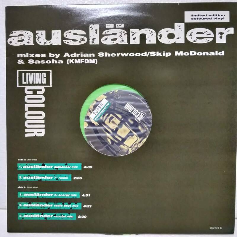【Adrian Sherwood works】Living Colour / Auslnder / 12inch / Epic / 59173 6 *LTD Green vinyl Adrian Sherwood, Skip McDonald, KMFDM