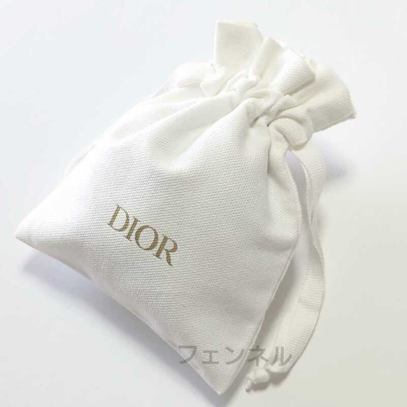 新品 未使用 正規品 クリスチャン ディオール Dior ノベルティ ホワイト×ゴールドロゴ 便利なミニ巾着 ポーチ 小物入れ デパコス サンプル