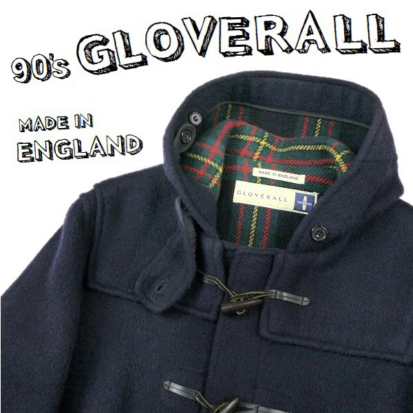 送料無料 英国製 90s GLOVERALL ビンテージ グローバーオール ウール メルトン ダッフルコート ネイビー ビッグサイズ 紺 防寒 古着 42 XL