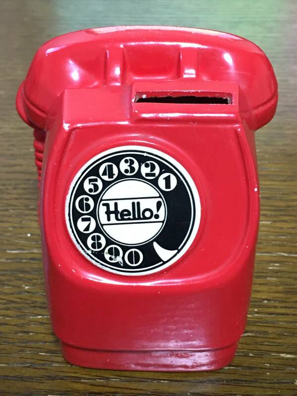 昭和レトロ 赤い 公衆電話 陶器製 貯金箱 受話器 ダイヤル ポップ