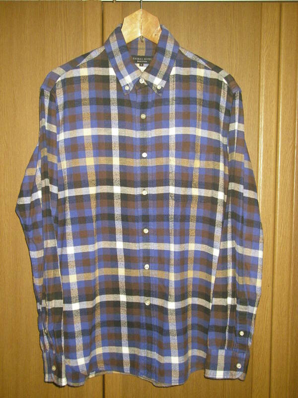 MADE IN USA シップス 青 茶 ブルー ブラウン チェック ボタンダウン シャツ L アメリカ製 BDシャツ ネルシャツ ( トラッド アイビー