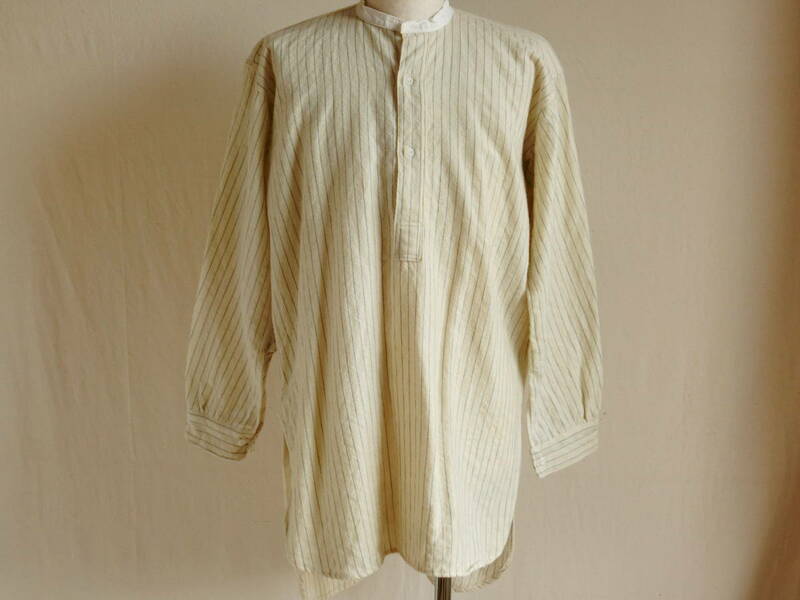 ～1920sイギリスウェルシュウールカラーレスワークシャツ ブリティッシュアンティーク ビンテージ スモック チュニック ストライプ1910s30s