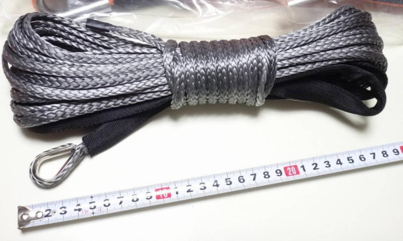 送料無料。6mmＸ長さ15ｍ（グレー）ウインチ用　超高強度ファイバー ロープ　鉄製ワイヤと異なり万一切れた場合に跳ね返っても安全です！