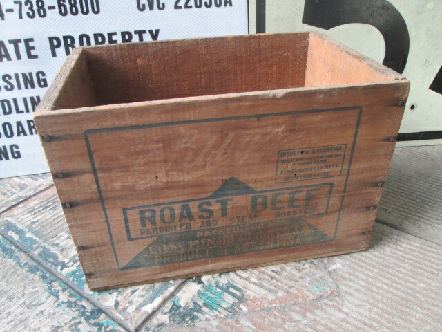 貴重！50's～ROAST　BEEF　アメリカンヴィンテージ木箱　ウッドボックスUSA　アンティーク/西海岸ロサンゼルス店舗インダストリアル家具