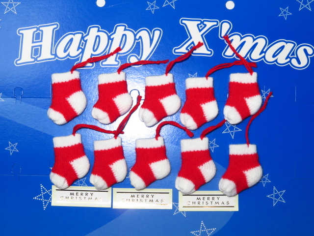 【☆クリスマスミニニットオーナメント10個☆】25 ホワイト/レッドソックス 白/赤 靴下 ギフトボックス 販売促進 販促おまけプレゼントに^^