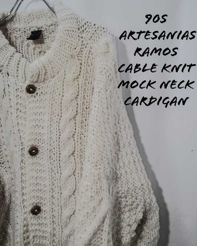 Vintage artesanias ramos cable knit mock neck cardigan 90s アルテサニア ラモス ケーブルニット モックネック カーディガン ビンテージ