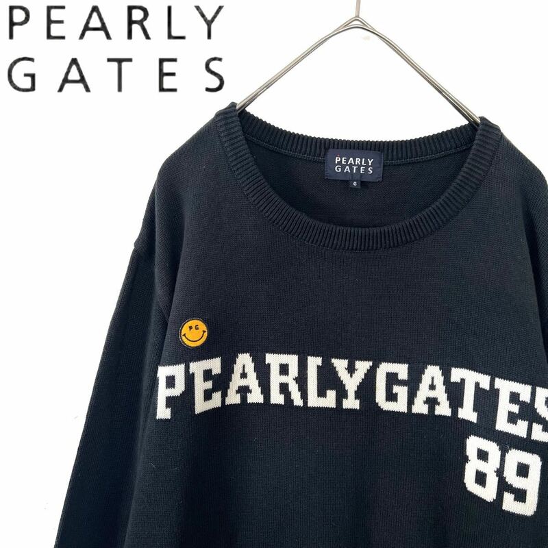 【送料無料】PEARLY GATES パーリーゲイツ　セーター　ゴルフウェア　スマイル　ニコ　6 XL メンズ　GOLF ニット　ロゴ　近年モデル　黒